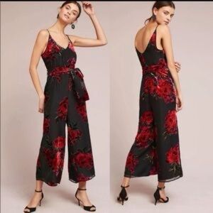 Anthropologie Ett:twa Black Velvet Floral Jumpsuit Wide Leg XS